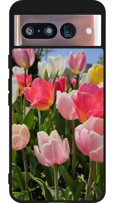 Coque Google Pixel 8 - Silicone rigide noir Tulips 2026