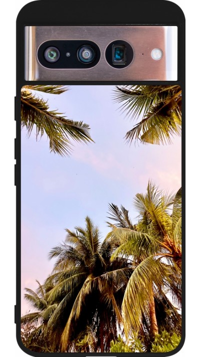 Coque Google Pixel 8 - Silicone rigide noir Summer 2023 palm tree vibe