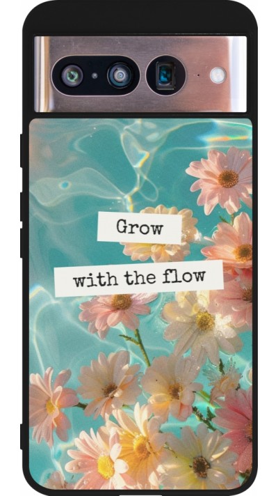 Coque Google Pixel 8 - Silicone rigide noir Summer 2025 Grow with the flow