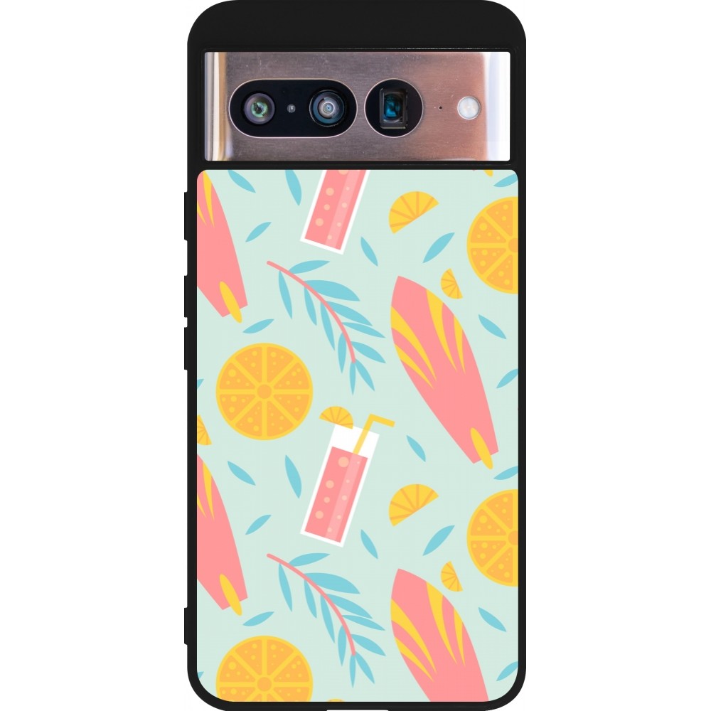 Coque Google Pixel 8 - Silicone rigide noir Summer 2025 Pattern citron