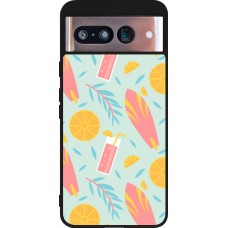 Coque Google Pixel 8 - Silicone rigide noir Summer 2025 Pattern citron