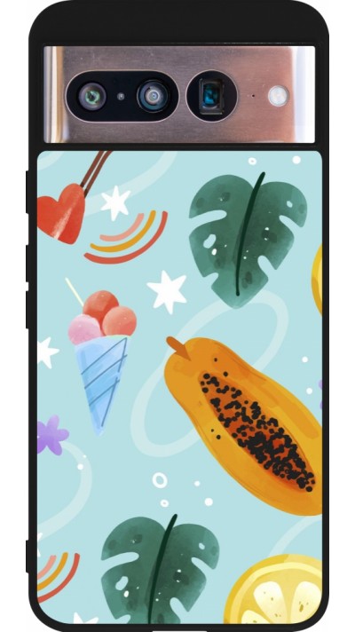 Coque Google Pixel 8 - Silicone rigide noir Summer 2025 Pattern papaya