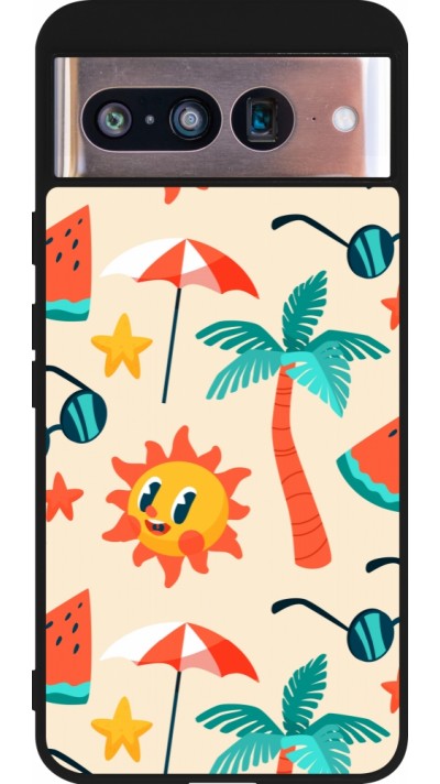 Coque Google Pixel 8 - Silicone rigide noir Summer 2025 Pattern soleil