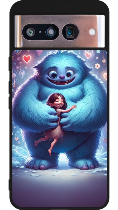 Coque Google Pixel 8 - Silicone rigide noir Valentine 2024 Fluffy Love