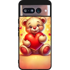 Coque Google Pixel 8 - Silicone rigide noir Valentine 2024 Teddy love