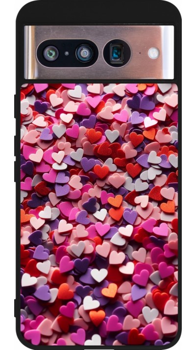 Coque Google Pixel 8 - Silicone rigide noir Valentine 2025 Confetti