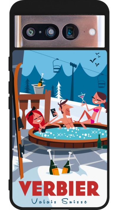 Coque Google Pixel 8 - Silicone rigide noir Verbier Mountain Jacuzzi