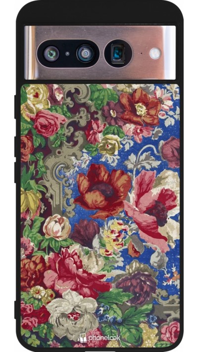 Coque Google Pixel 8 - Silicone rigide noir Vintage Art Flowers