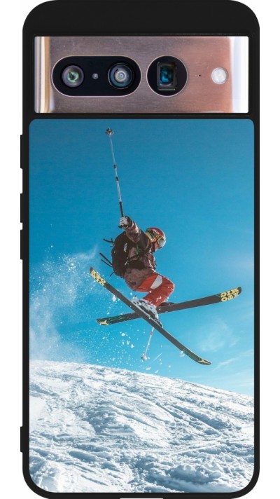 Coque Google Pixel 8 - Silicone rigide noir Winter 22 Ski Jump
