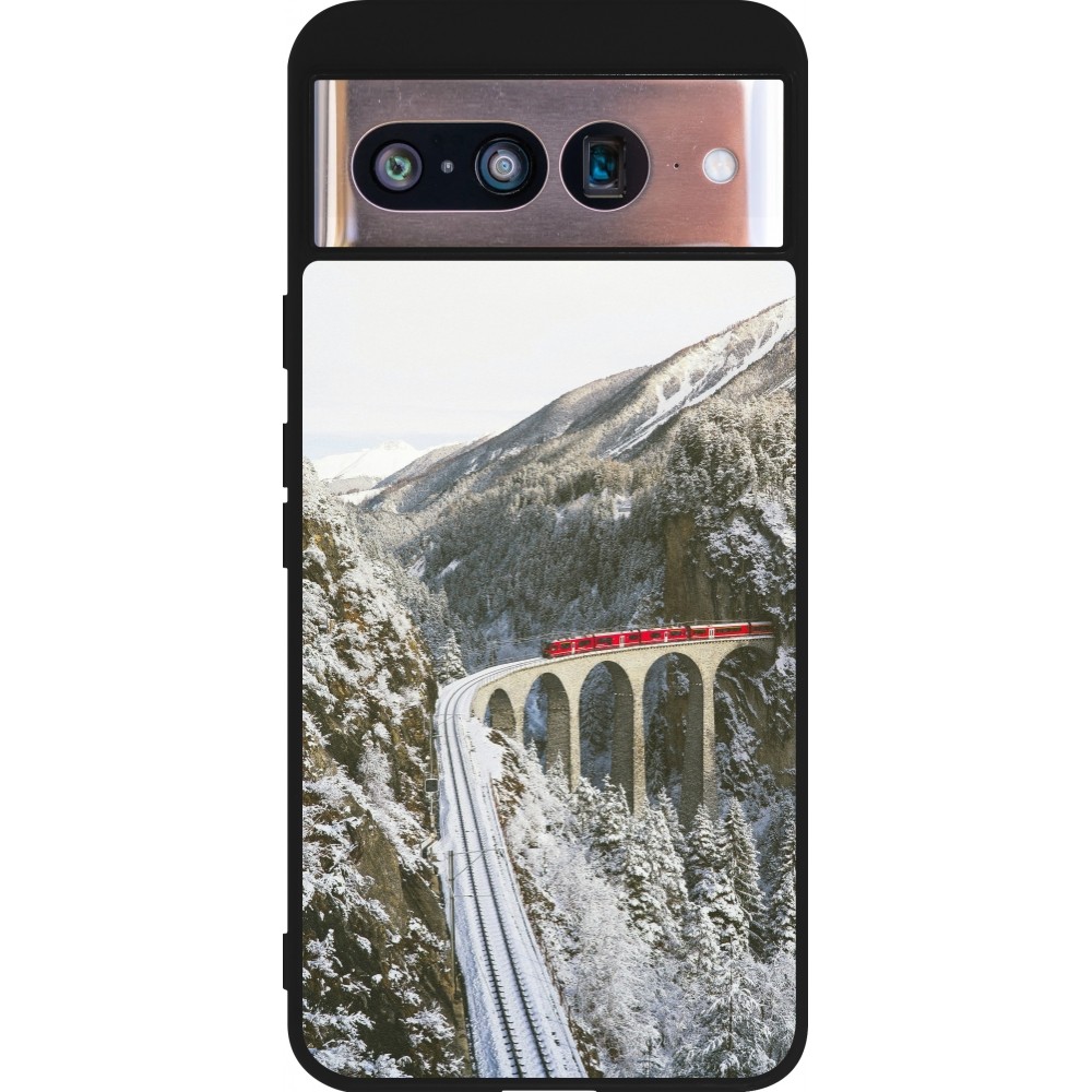 Coque Google Pixel 8 - Silicone rigide noir Winter 25 Winter polar express
