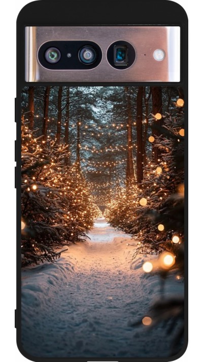 Coque Google Pixel 8 - Silicone rigide noir Winter 25 Winter snowy road