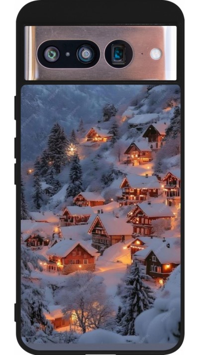 Coque Google Pixel 8 - Silicone rigide noir Winter 25 Winter snowy village