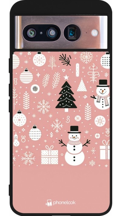 Google Pixel 8 Case Hülle - Silikon schwarz Weihnachten 2024 Rose Schneemann Weihnachten