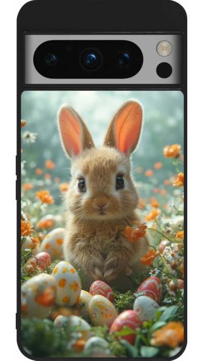 Coque Google Pixel 8 Pro - Silicone rigide noir Easter 2026 Rabbit in the garden