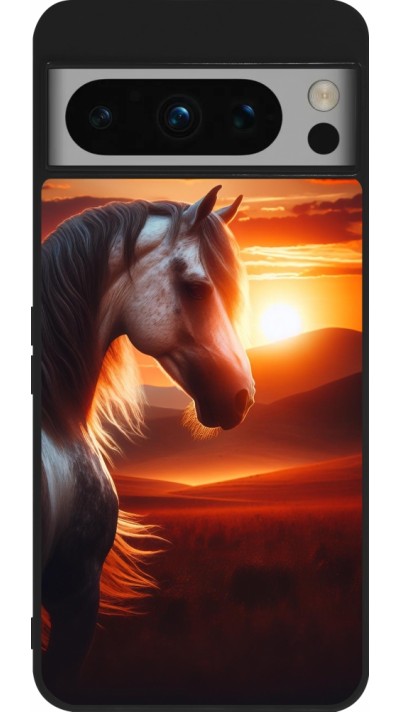 Coque Google Pixel 8 Pro - Silicone rigide noir Majestic Sunset Horse