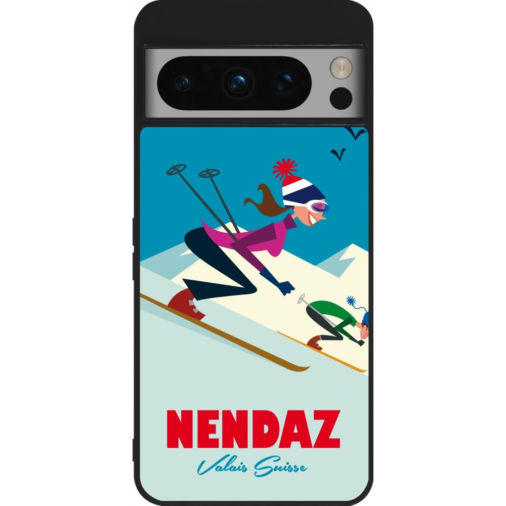 Coque Google Pixel 8 Pro - Silicone rigide noir Nendaz Ski Downhill