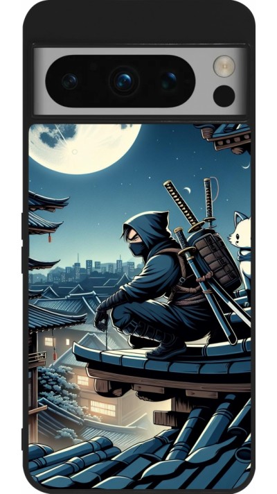 Coque Google Pixel 8 Pro - Silicone rigide noir Ninja sous la lune