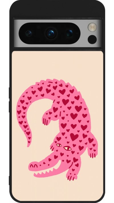 Google Pixel 8 Pro Case Hülle - Silikon schwarz Pink crocodile 2026
