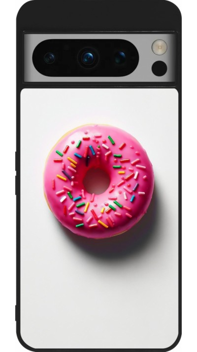 Google Pixel 8 Pro Case Hülle - Silikon schwarz Weisser Hintergrund, pinker Donut