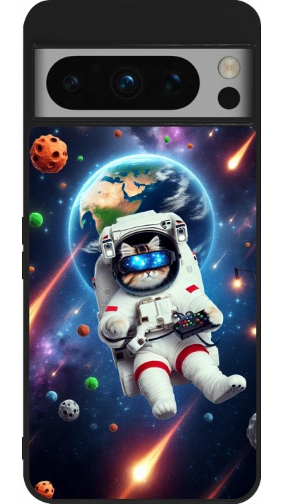 Coque Google Pixel 8 Pro - Silicone rigide noir VR SpaceCat Odyssey