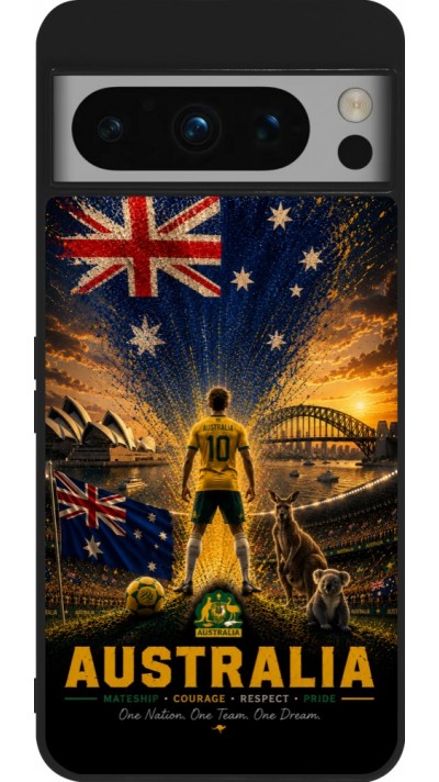 Coque Google Pixel 8 Pro - Silicone rigide noir Football Australie splash 2026