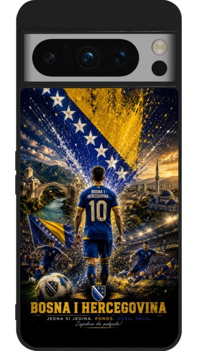 Coque Google Pixel 8 Pro - Silicone rigide noir Football Bosnie-Herzégovine splash 2026