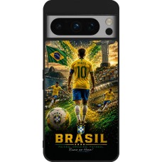 Coque Google Pixel 8 Pro - Silicone rigide noir Football Brésil splash 2026