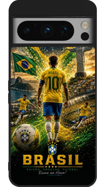 Coque Google Pixel 8 Pro - Silicone rigide noir Football Brésil splash 2026
