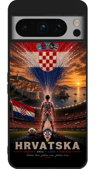 Coque Google Pixel 8 Pro - Silicone rigide noir Football Croatie splash 2026