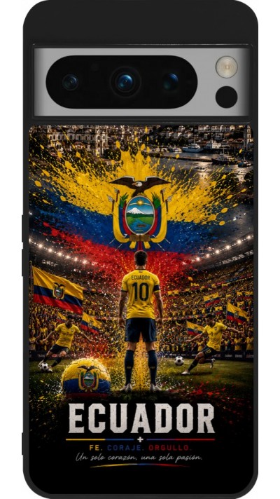 Coque Google Pixel 8 Pro - Silicone rigide noir Football Équateur splash 2026