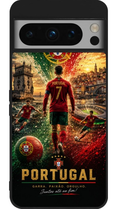 Coque Google Pixel 8 Pro - Silicone rigide noir Football Portugal splash 2026