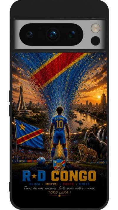 Coque Google Pixel 8 Pro - Silicone rigide noir Football République démocratique du Congo splash 2026
