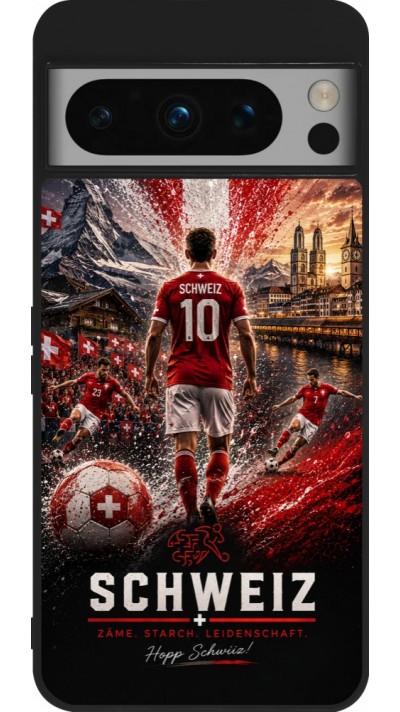 Coque Google Pixel 8 Pro - Silicone rigide noir Football Schweiz splash 2026