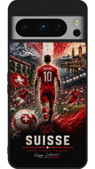 Coque Google Pixel 8 Pro - Silicone rigide noir Football Suisse splash 2026