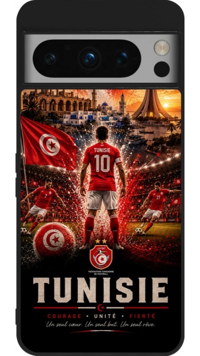 Coque Google Pixel 8 Pro - Silicone rigide noir Football Tunisie splash 2026