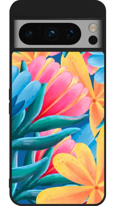 Coque Google Pixel 8 Pro - Silicone rigide noir Spring 23 colorful flowers