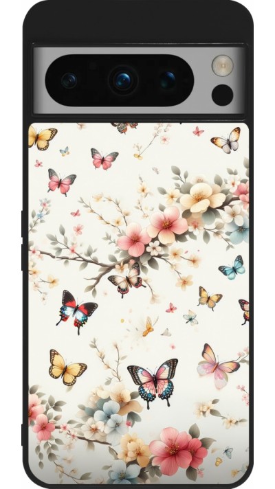 Coque Google Pixel 8 Pro - Silicone rigide noir Spring 25 Papillons Légers