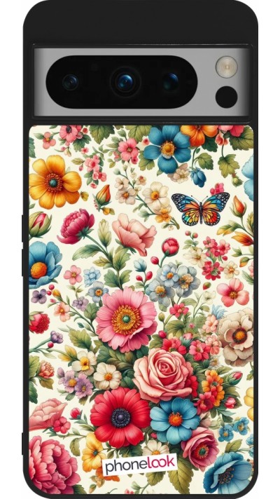 Coque Google Pixel 8 Pro - Silicone rigide noir Spring 25 printemps fleuri