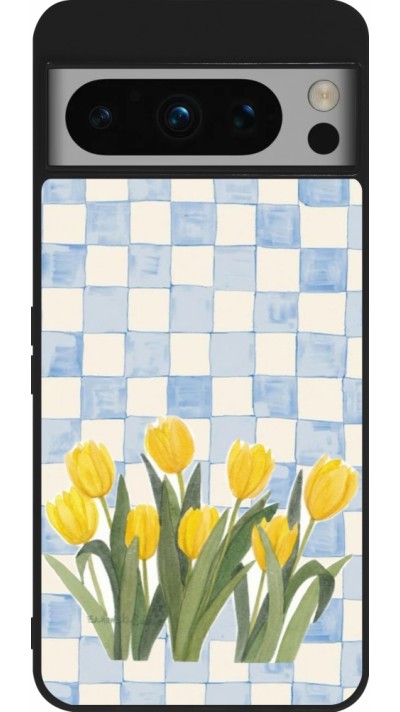 Google Pixel 8 Pro Case Hülle - Silikon schwarz Blue vichy tulips Spring 2026