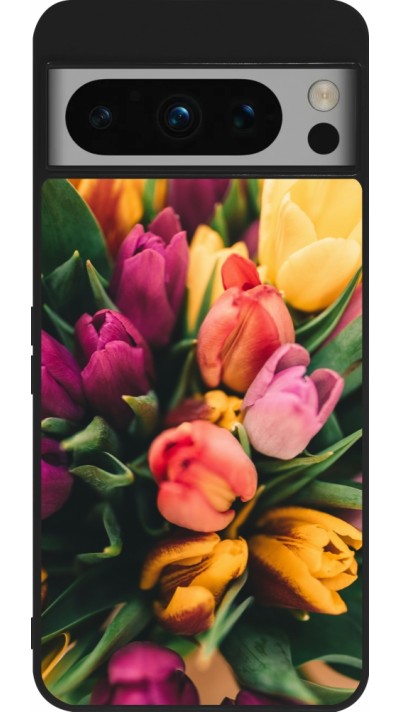 Google Pixel 8 Pro Case Hülle - Silikon schwarz Bouquet of tulips Spring 2026