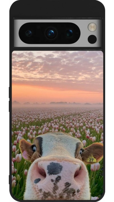 Google Pixel 8 Pro Case Hülle - Silikon schwarz Cow with tulips Spring 2026