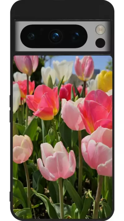 Coque Google Pixel 8 Pro - Silicone rigide noir Tulips Spring 2026