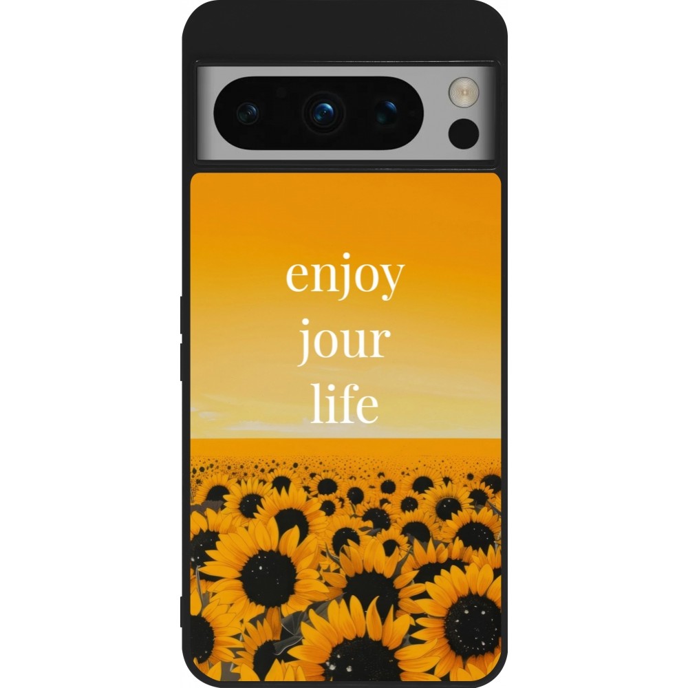 Coque Google Pixel 8 Pro - Silicone rigide noir Summer 2025 Enjoy your life