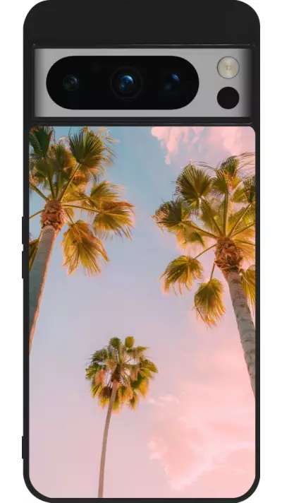 Coque Google Pixel 8 Pro - Silicone rigide noir Summer 2025 Palmiers