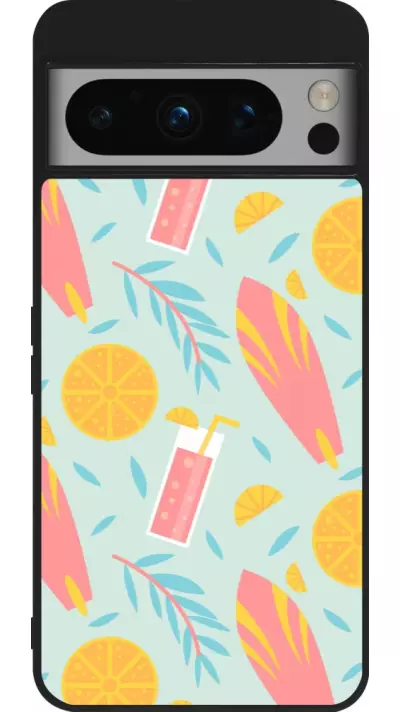 Coque Google Pixel 8 Pro - Silicone rigide noir Summer 2025 Pattern citron