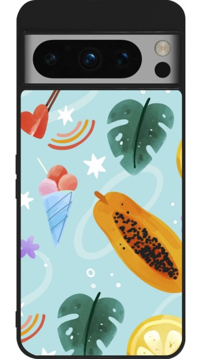 Coque Google Pixel 8 Pro - Silicone rigide noir Summer 2025 Pattern papaya