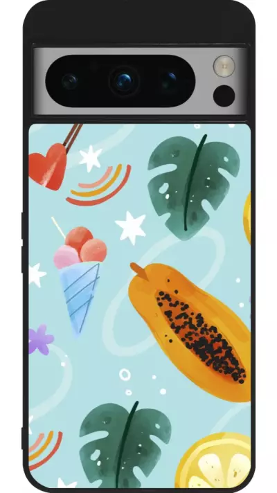 Coque Google Pixel 8 Pro - Silicone rigide noir Summer 2025 Pattern papaya