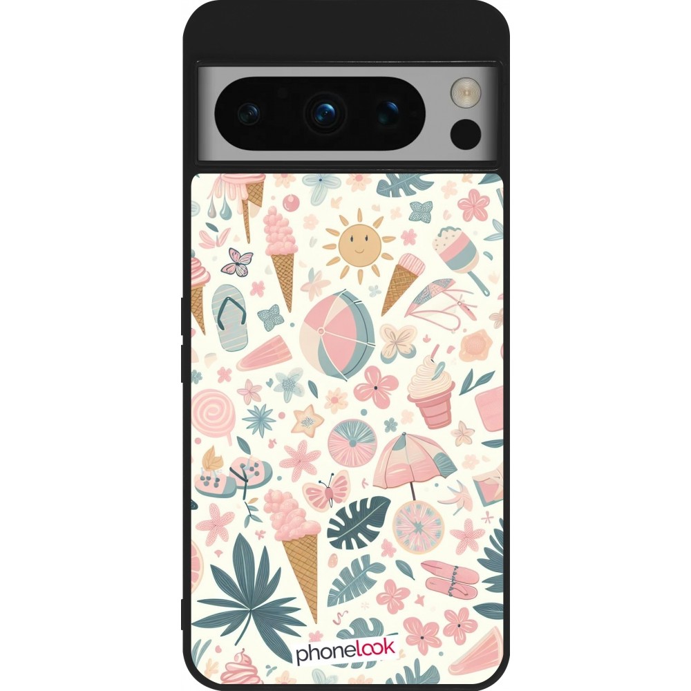 Coque Google Pixel 8 Pro - Silicone rigide noir Summer Pink Pattern
