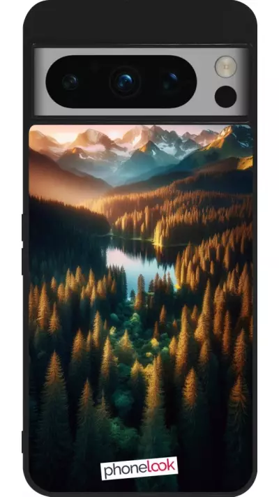 Coque Google Pixel 8 Pro - Silicone rigide noir Sunset Forest Lake