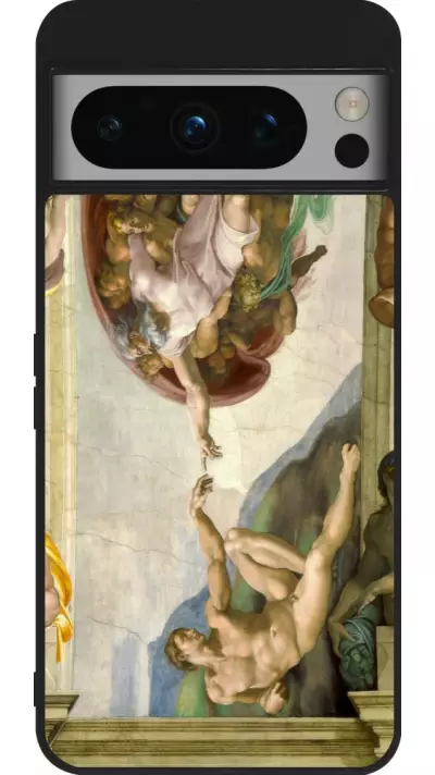 Coque Google Pixel 8 Pro - Silicone rigide noir Tableau art - La Création d’Adam - Michel-Ange